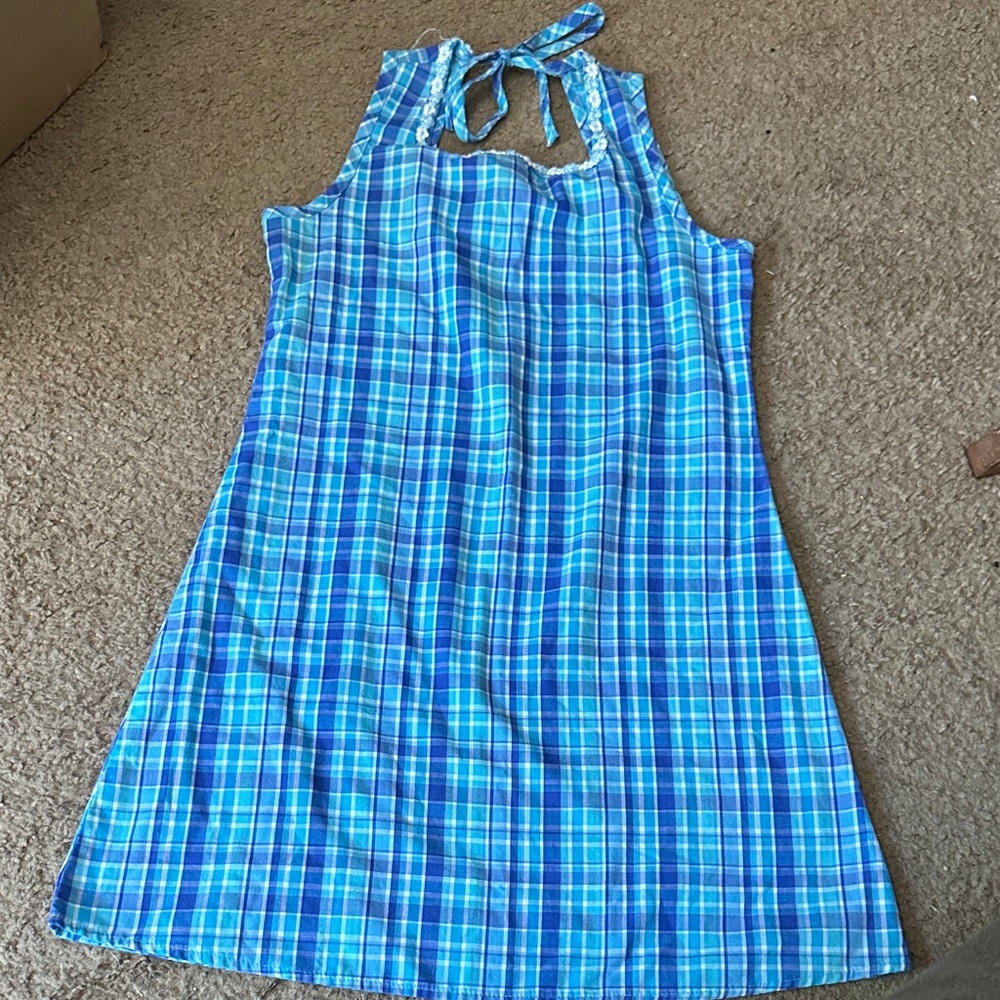 Vintage Aqua Blu Vibrant Blue Plaid Kids Dress
